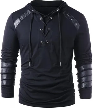 Mens Hoodies,Men's Gothic Steampunk Shirts Sweatshirt Lace Up Long Sleeve Hooded Blouse Pullover Jumper Sweatshirts