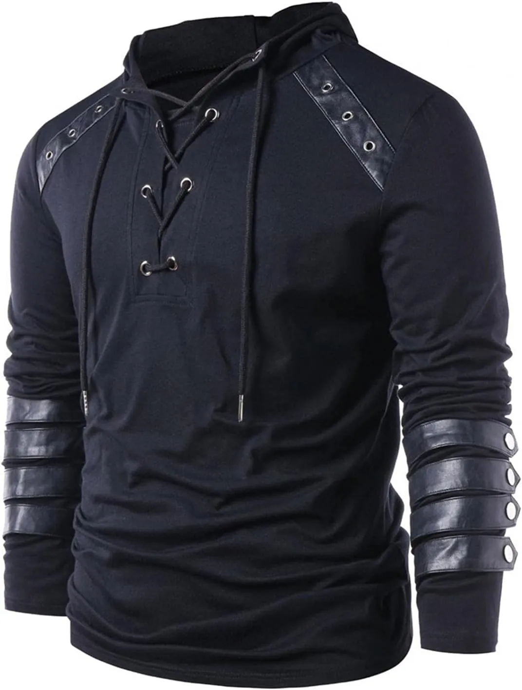 Mens Hoodies,Men's Gothic Steampunk Shirts Sweatshirt Lace Up Long Sleeve Hooded Blouse Pullover Jumper Sweatshirts