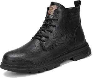 Men's Leather Lace Up Motorcycle Combat Boots Retro Round Toe Lug Sole Chukka Ankle Boots Casual Waterproof Oxford Dress Work Boot
