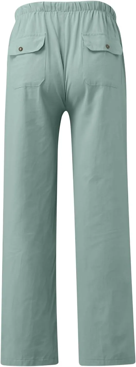 Mens Linen Pants Casual Drawstring Cotton Linen Summer Lightweight Trousers Yoga Lounge Pants