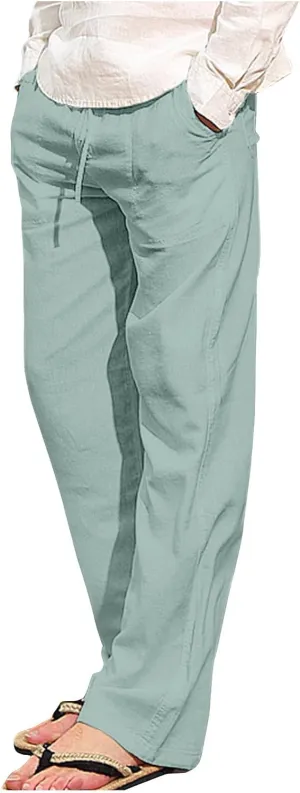Mens Linen Pants Casual Drawstring Cotton Linen Summer Lightweight Trousers Yoga Lounge Pants