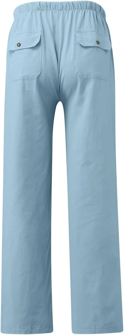 Mens Linen Pants Casual Drawstring Cotton Linen Summer Lightweight Trousers Yoga Lounge Pants