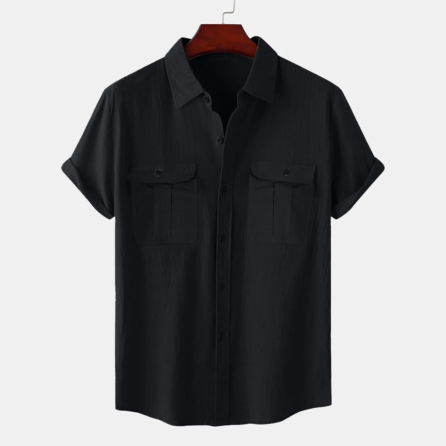 Mens Linen Shirts Short Sleeve Button Down Casual Fishing Shirt Business Dress Clothing Cuban Camp Shirts Summer Tops