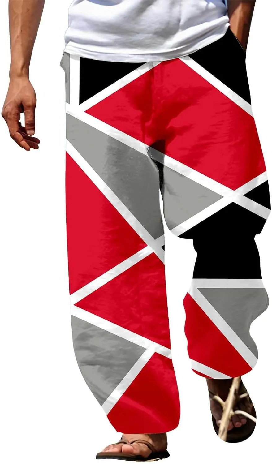 Mens Loose Fit Beach Boho Pants Wide Leg Hippie Harem Pants Elastic Waist Geometric Graphic Yoga Aladdin Trousers