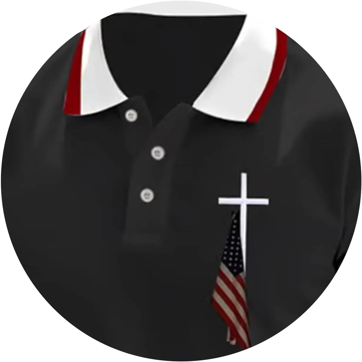 Mens Polo Shirts Short Sleeve Faith Cross Printed Casual Striped Matching Color Slim Fit Shirts Lightweight Tops