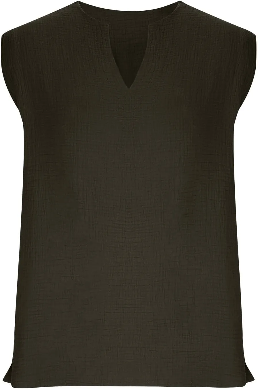 Men's Raw Edge Cotton Linen Tank Tops Casual Loose Vintage Sleeveless V-Neck T-Shirts Summer Hippie Beach Shirts
