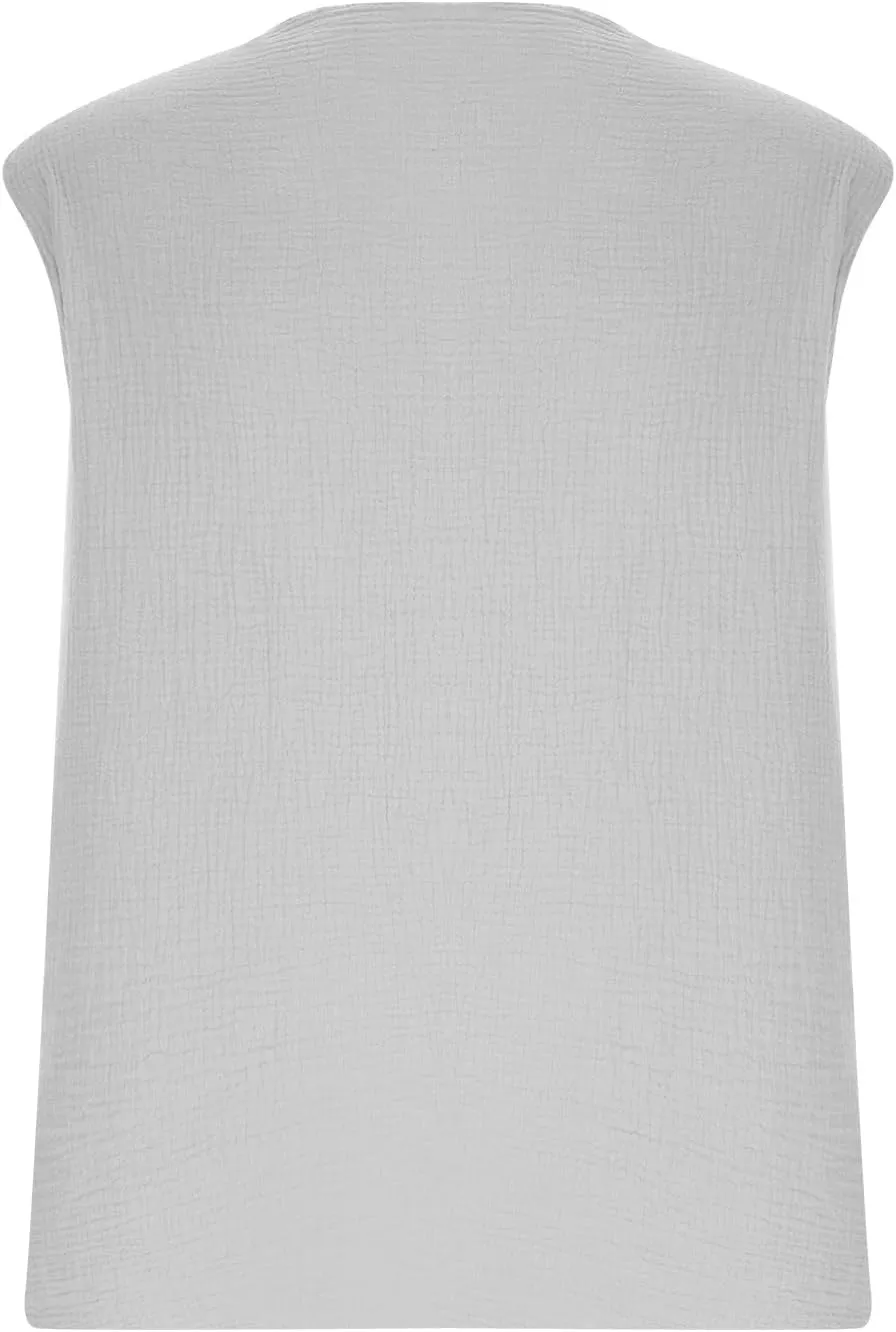 Men's Raw Edge Cotton Linen Tank Tops Casual Loose Vintage Sleeveless V-Neck T-Shirts Summer Hippie Beach Shirts