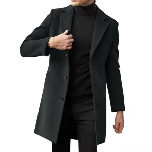 Mens Regular Fit Notched Lapel Trench Coats Big and Tall Single Breasted Pea Coats Warm Windproof Business Overcoats