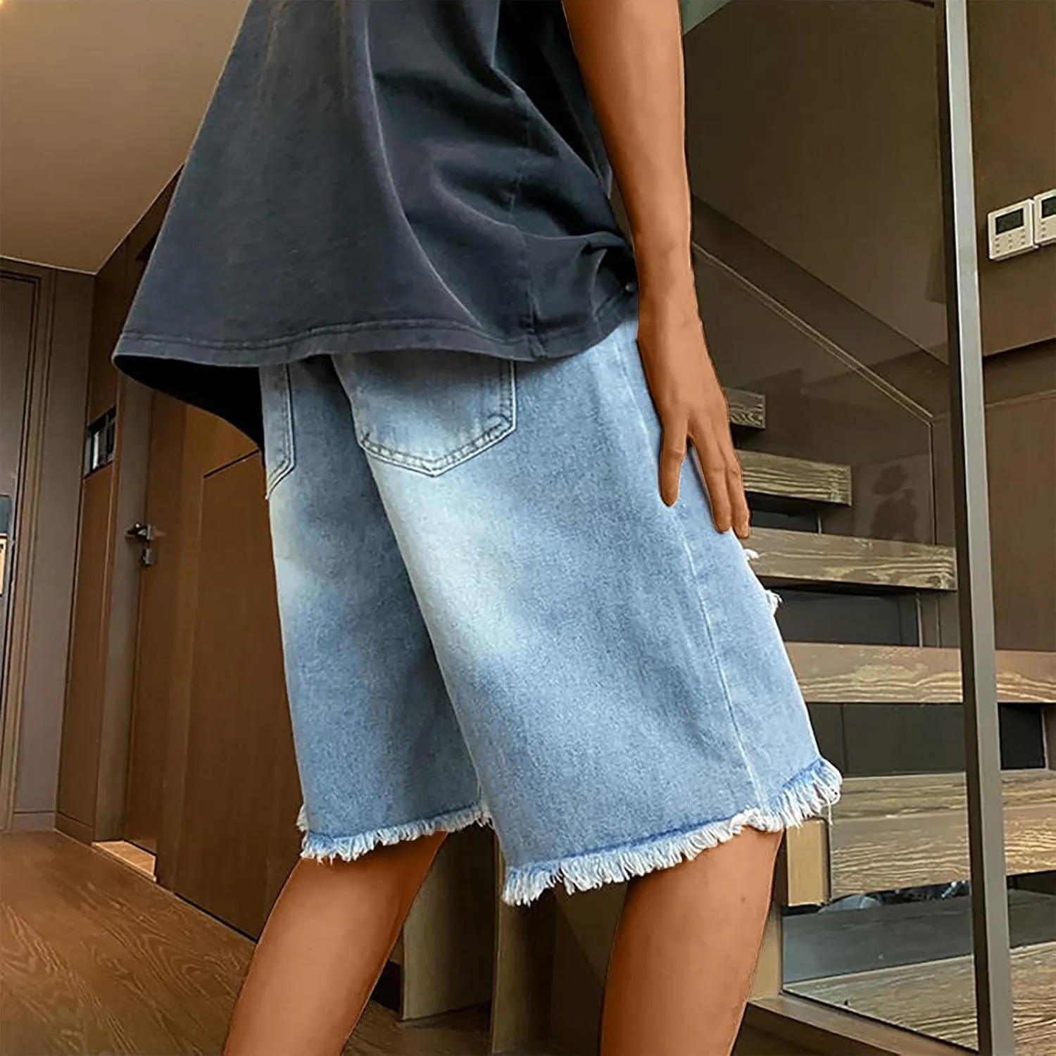 Mens Ripped Denim Shorts Men's Short Jeans Denim Shorts Summer Half Pants Cargo Knee Length Hotpants