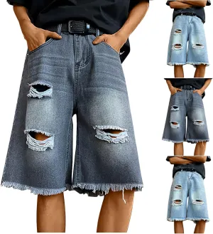Mens Ripped Denim Shorts Men's Short Jeans Denim Shorts Summer Half Pants Cargo Knee Length Hotpants