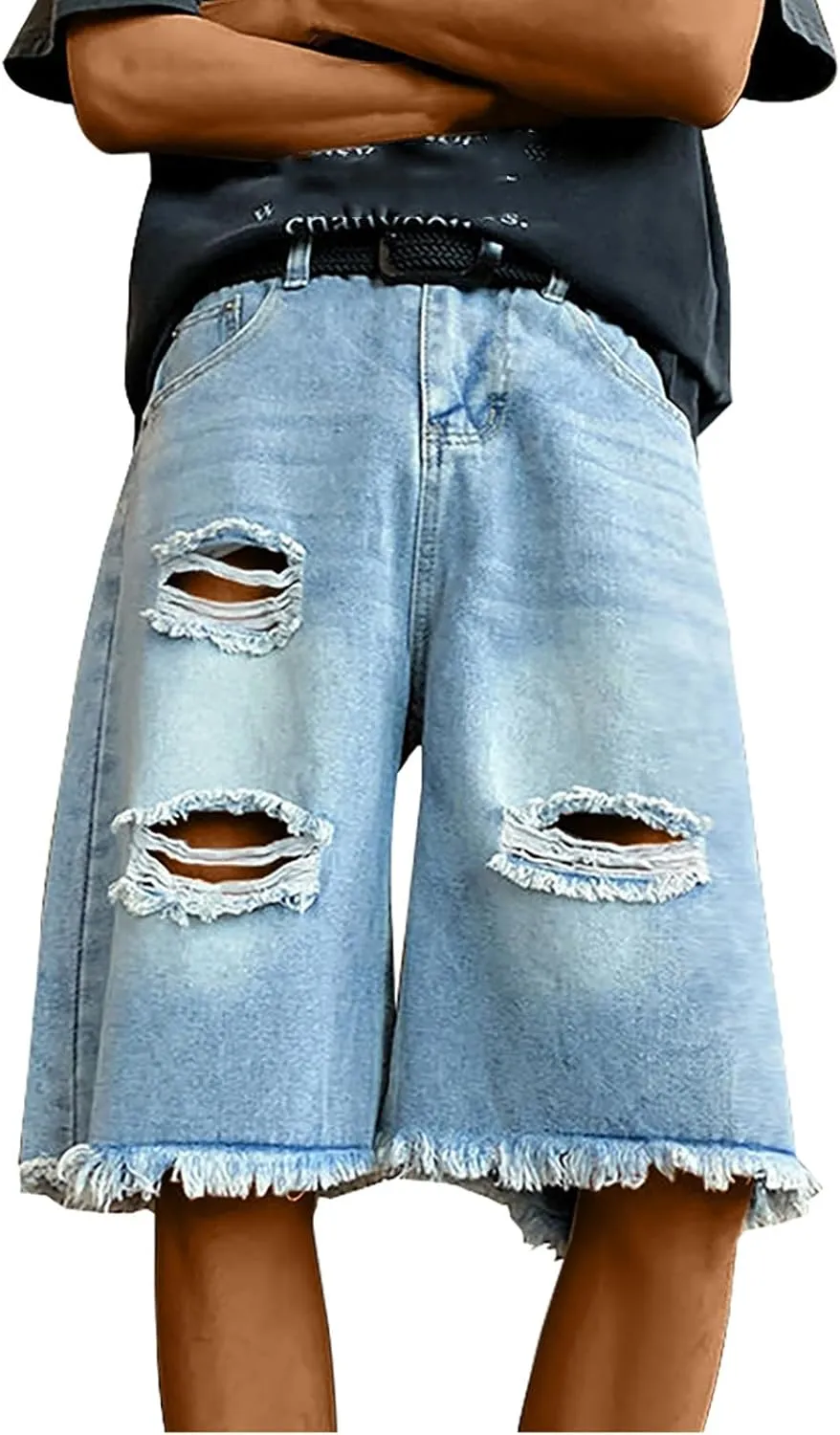 Mens Ripped Denim Shorts Men's Short Jeans Denim Shorts Summer Half Pants Cargo Knee Length Hotpants