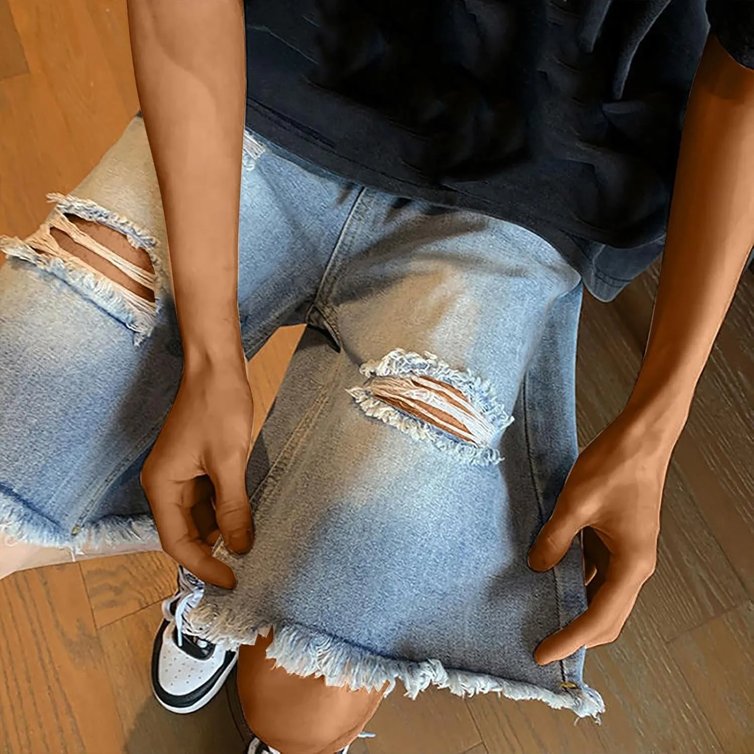 Mens Ripped Denim Shorts Men's Short Jeans Denim Shorts Summer Half Pants Cargo Knee Length Hotpants