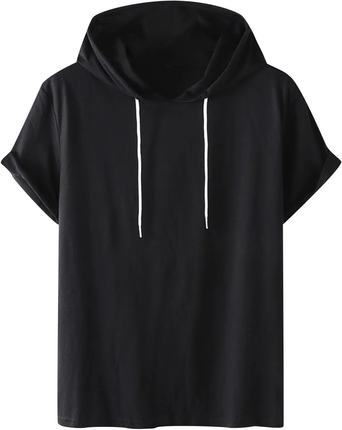 Mens Short Sleeve Hoodie Plus Size Sweatshirts Casual Solid Drawstring Pullover Fashion Sports Workout Hoodie T-Shirt