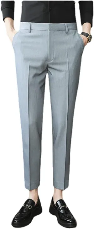 Men's Solid Color Slim Fit Flat Front Dress Pants, Formal Trousers Business Suit Pants Tapered Chino Pants
