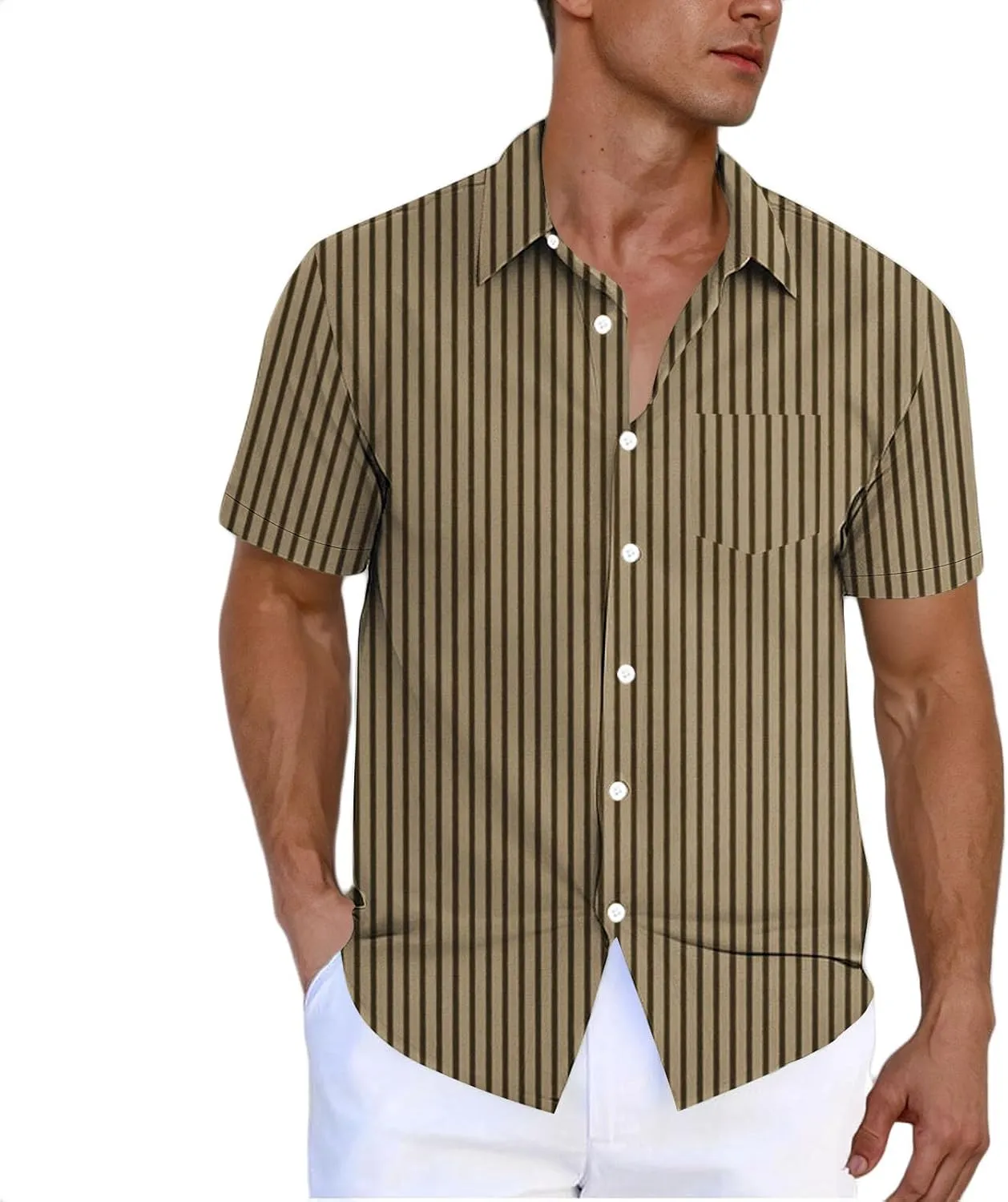 Mens Striped Button Down Shirt Casual Short Sleeve Striped Business Dress Shirts Summer Hawaiian Going Out Camp Top
