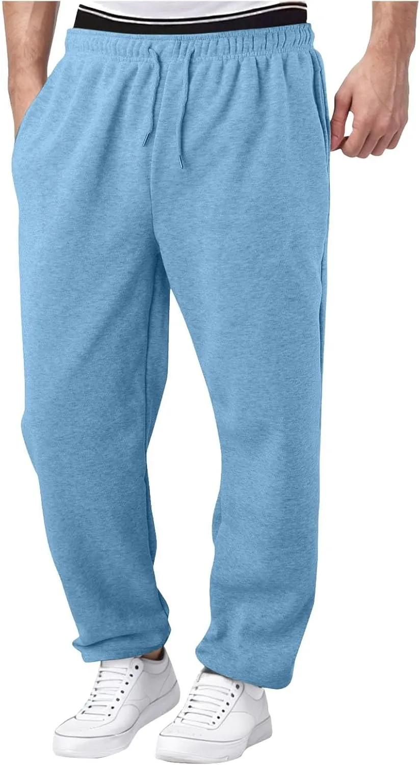 Men's Sweatpants Gym Running Workout Joggers Pants Fitness Track Athletic Solid Trousers Drawstring with Pockets