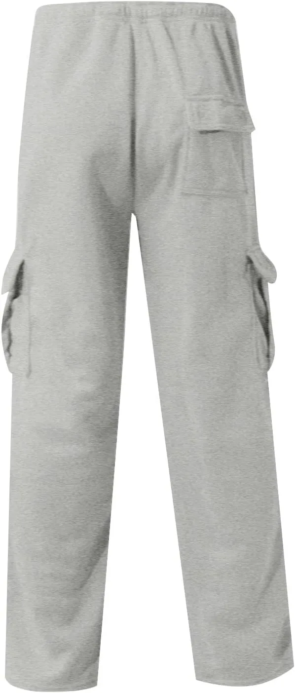 Mens Sweatpants Open Bottom Baggy Straight Leg Cargo Pants with Pockets Plus Size Casual Comfy Elastic Waist Joggers