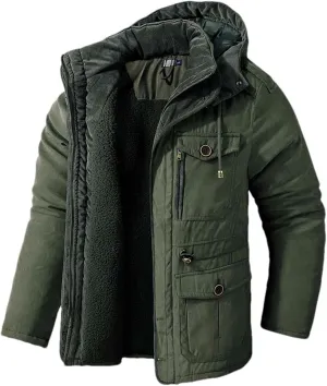 Men's Thicken Fleece Coats Parkas Winter Cashmere Outdoor Cotton-Padded Male Windbreaker Hooded Outwear