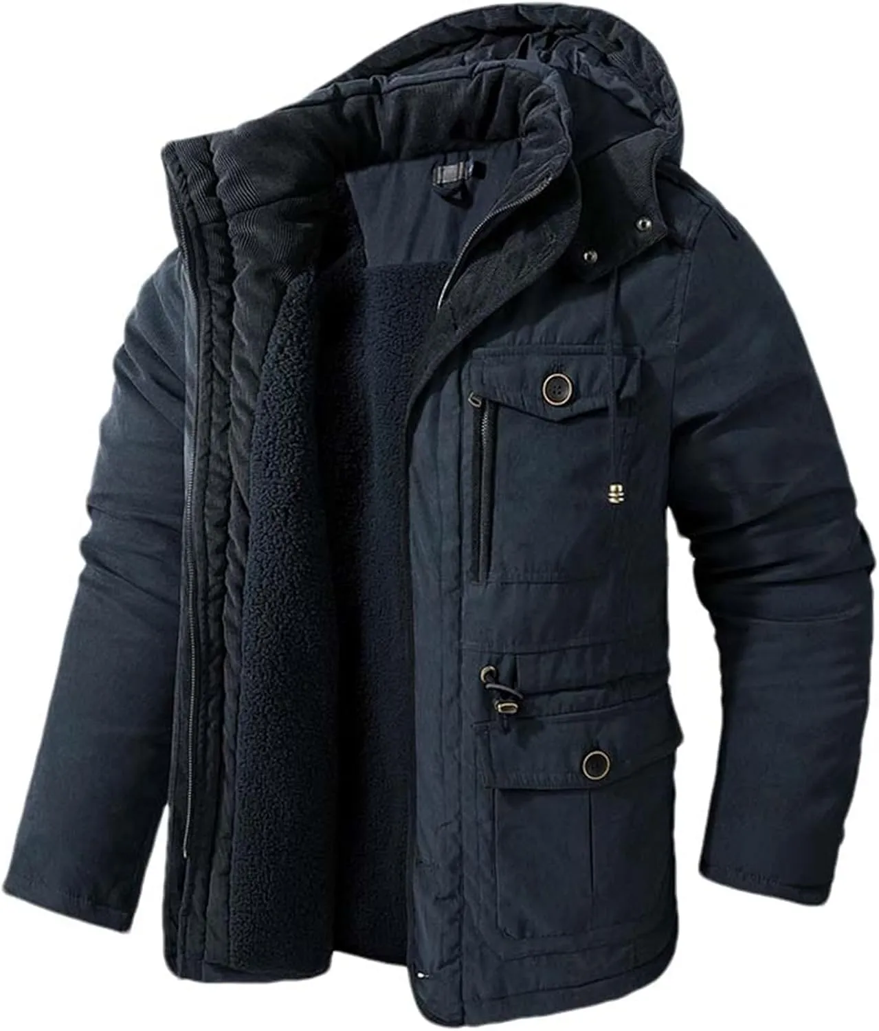 Men's Thicken Fleece Coats Parkas Winter Cashmere Outdoor Cotton-Padded Male Windbreaker Hooded Outwear