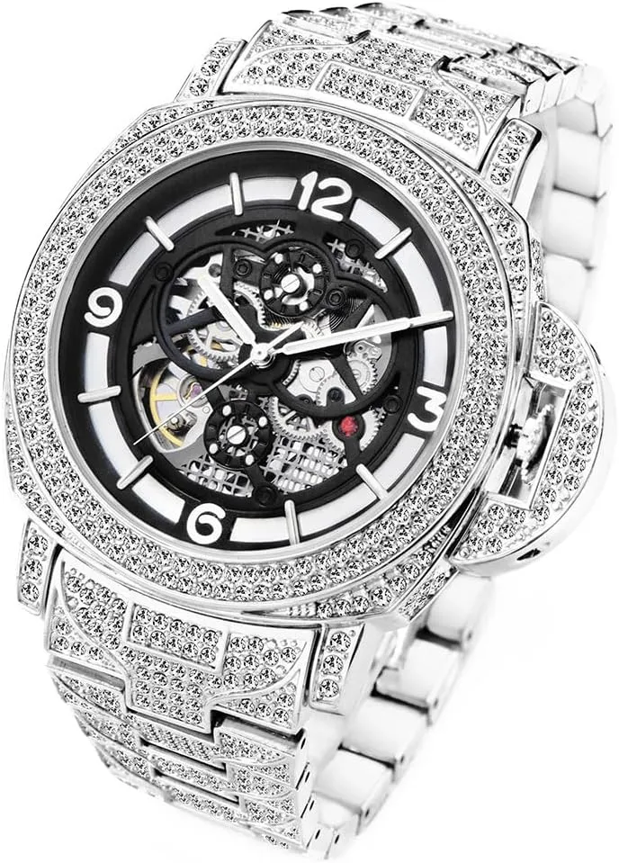 Mens Watches Automatic Mechanical Rhinestone Luxury Self Winding Wrist Watches Waterproof Luminous Relojes De Hombre