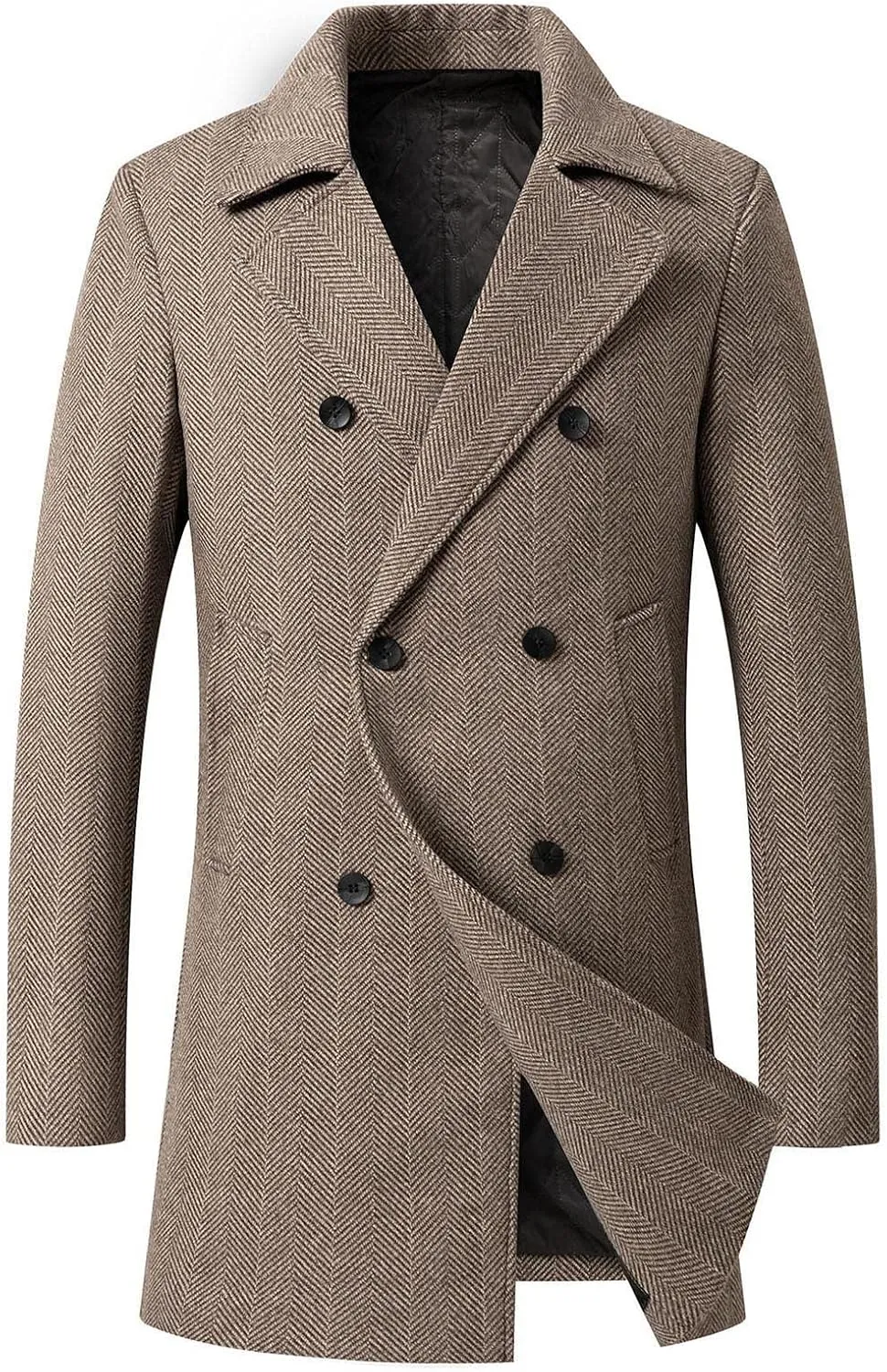 Men's Winter Mid Length Coats Business Woolen Coats Trench Coat Windproof Notch Lapel Double Breasted Coats Jackets