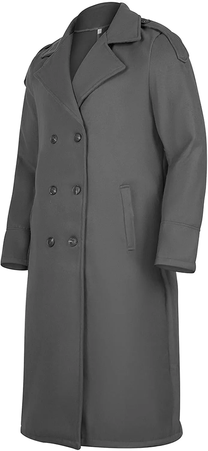 Men's Wool Blend Single Breasted Long Pea Coat Long Trench Coat Casual Cotton Blend Peacoat