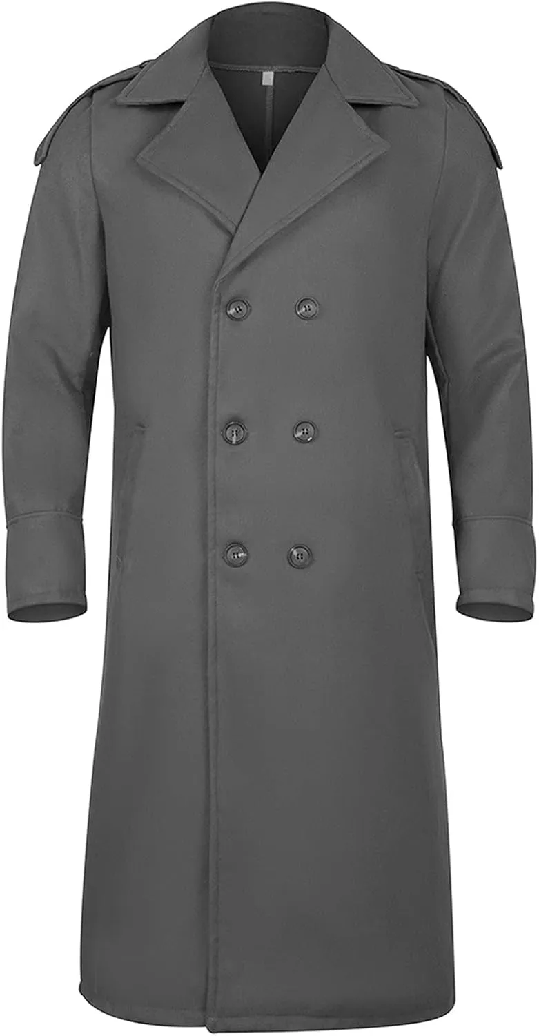 Men's Wool Blend Single Breasted Long Pea Coat Long Trench Coat Casual Cotton Blend Peacoat