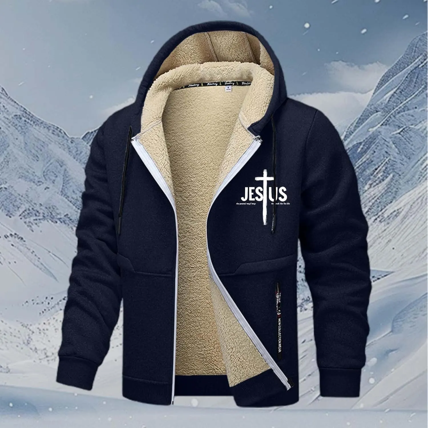 Mens Zip up Hoodie Warm Sherpa Fleece Lined Winter Jackets Casual Long Sleeve Hooded Drawstring Coats with Pockets
