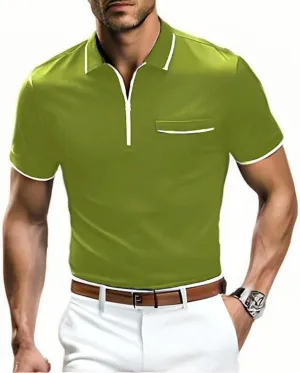 Mens Zipper Polo Shirts Casual Shirts Short Sleeve,Stretch Slim Fit Golf Shirts,Soft Pullover Lightweight Summer Top
