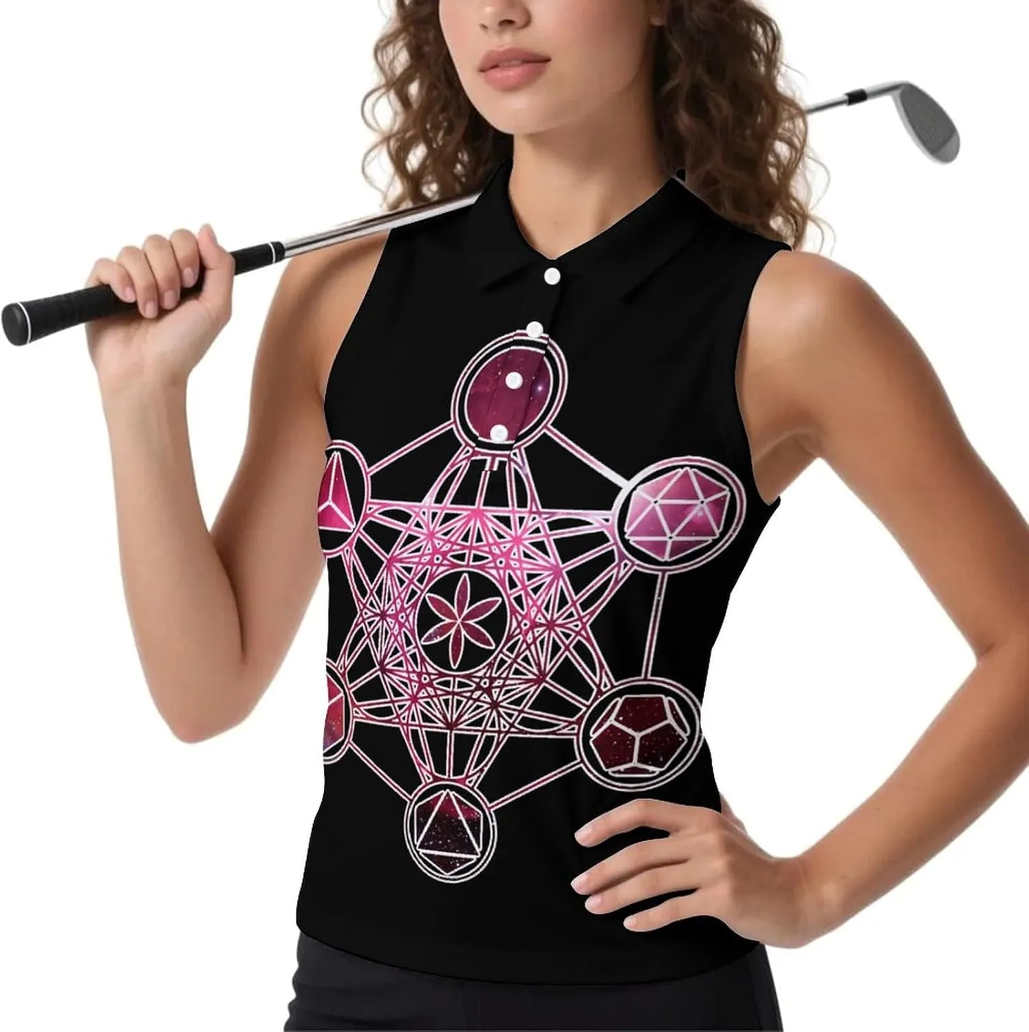 Metatron's Cube Sacred Geometry Women's Sleeveless Golf Polo Shirts Athletic Tank Tops