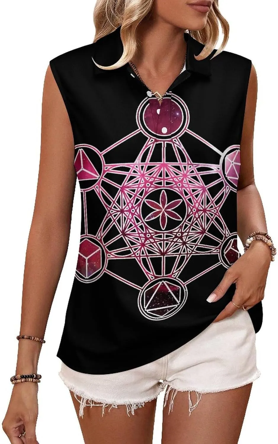 Metatron's Cube Sacred Geometry Women's Sleeveless Golf Polo Shirts Athletic Tank Tops