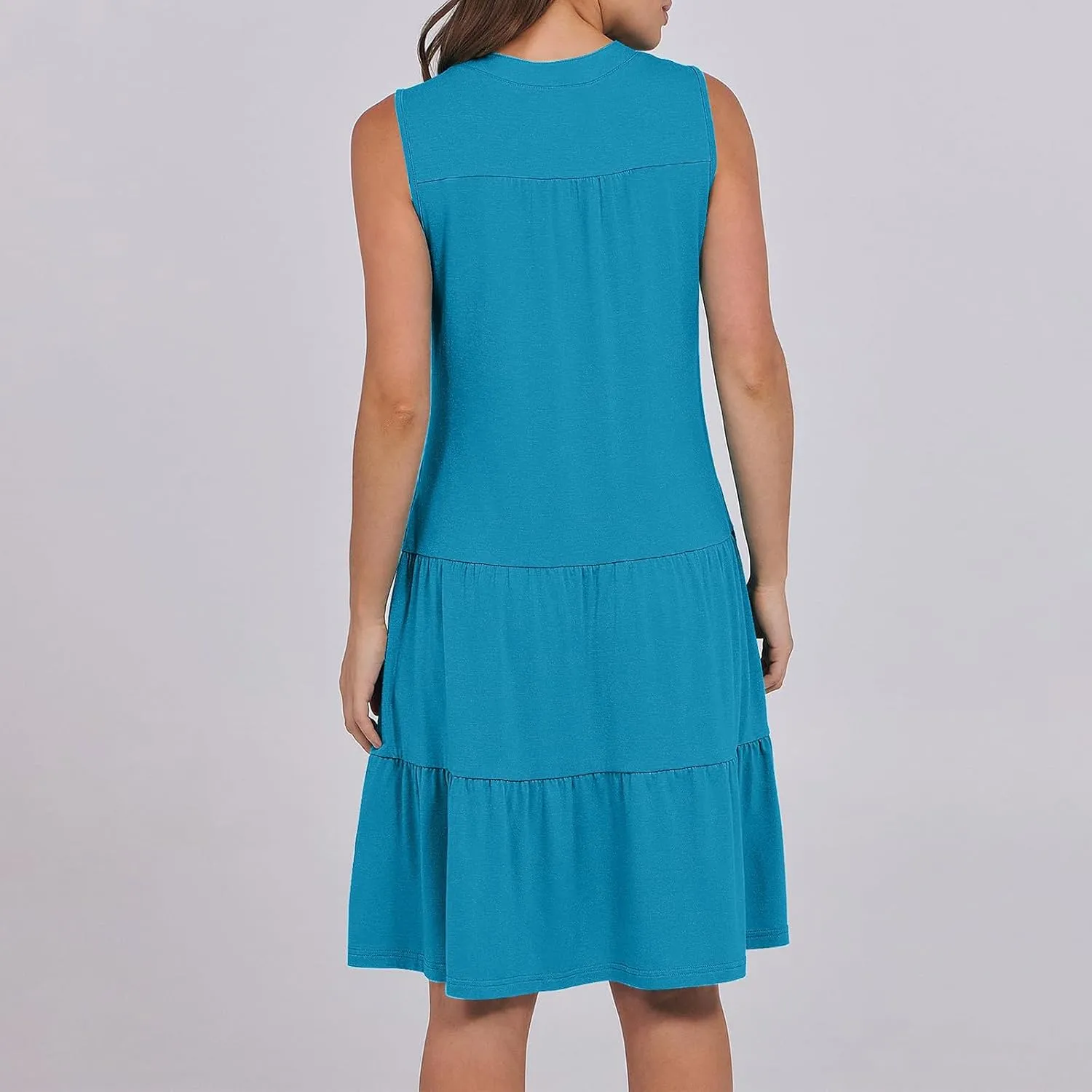 Midi Dress for Women Sleeveless V Neck Tiered Summer Dresses Flowy Swing Sundress Boho Beach Vacation Dress