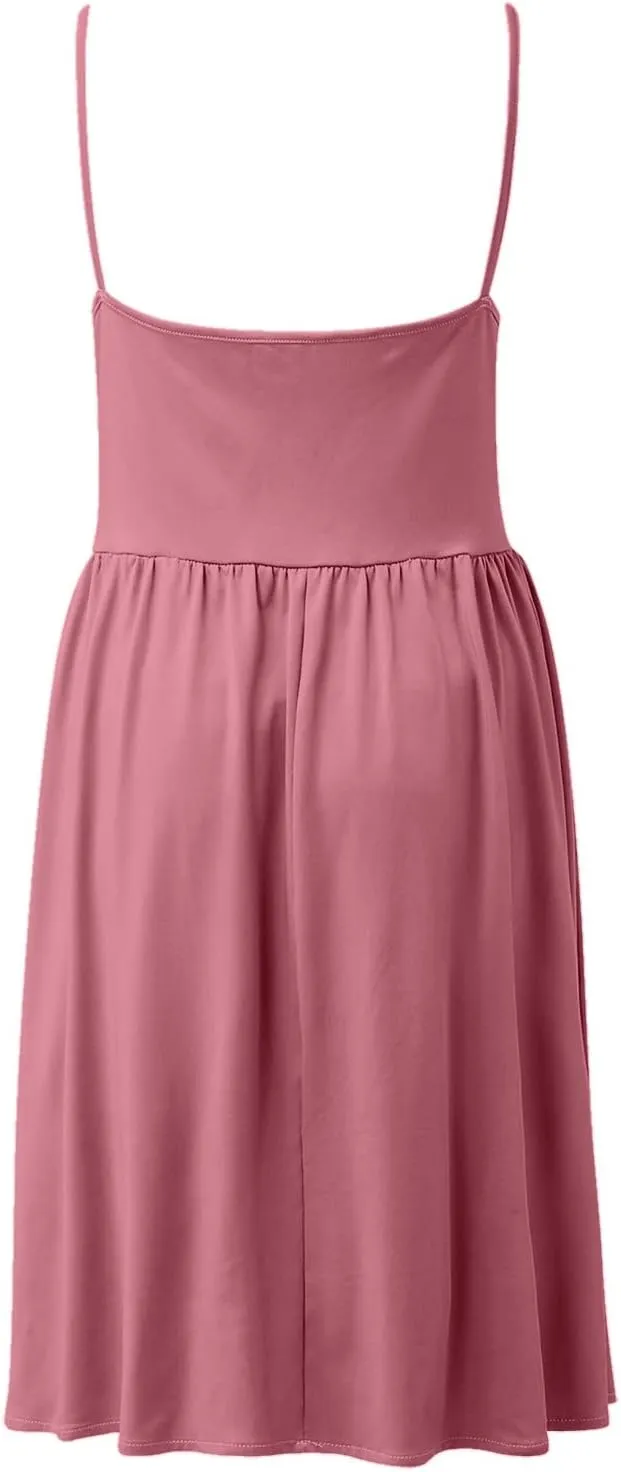 Midi Dresses for Women 2025 Summer Sleeveless V Neck Spaghetti Strap Beach Dress Casual Loose Swing Cute Sundresses