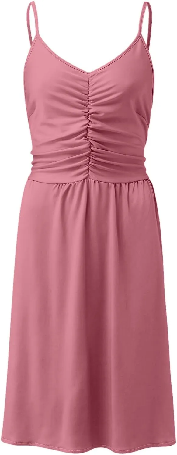 Midi Dresses for Women 2025 Summer Sleeveless V Neck Spaghetti Strap Beach Dress Casual Loose Swing Cute Sundresses