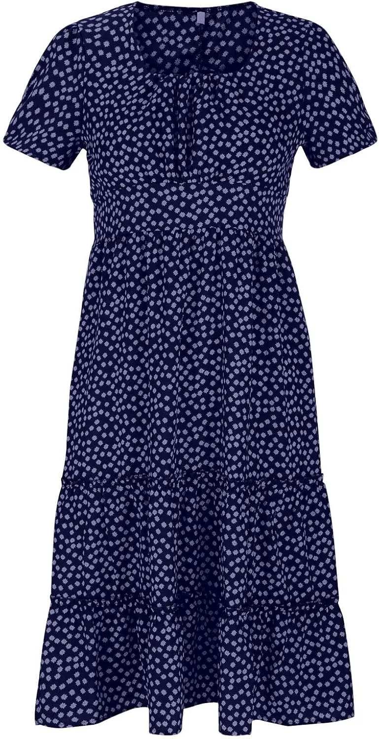 Midi Dresses for Women Floral Boho Beach Dress Casual Summer Sundresses High Waisted A Line Wedding Guest Party Dress