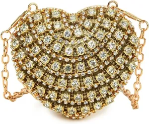 Mini Diamond Inlay Heart Shape Crystal Clutch Purse Stones Evening Wedding Party Shoulder Bag