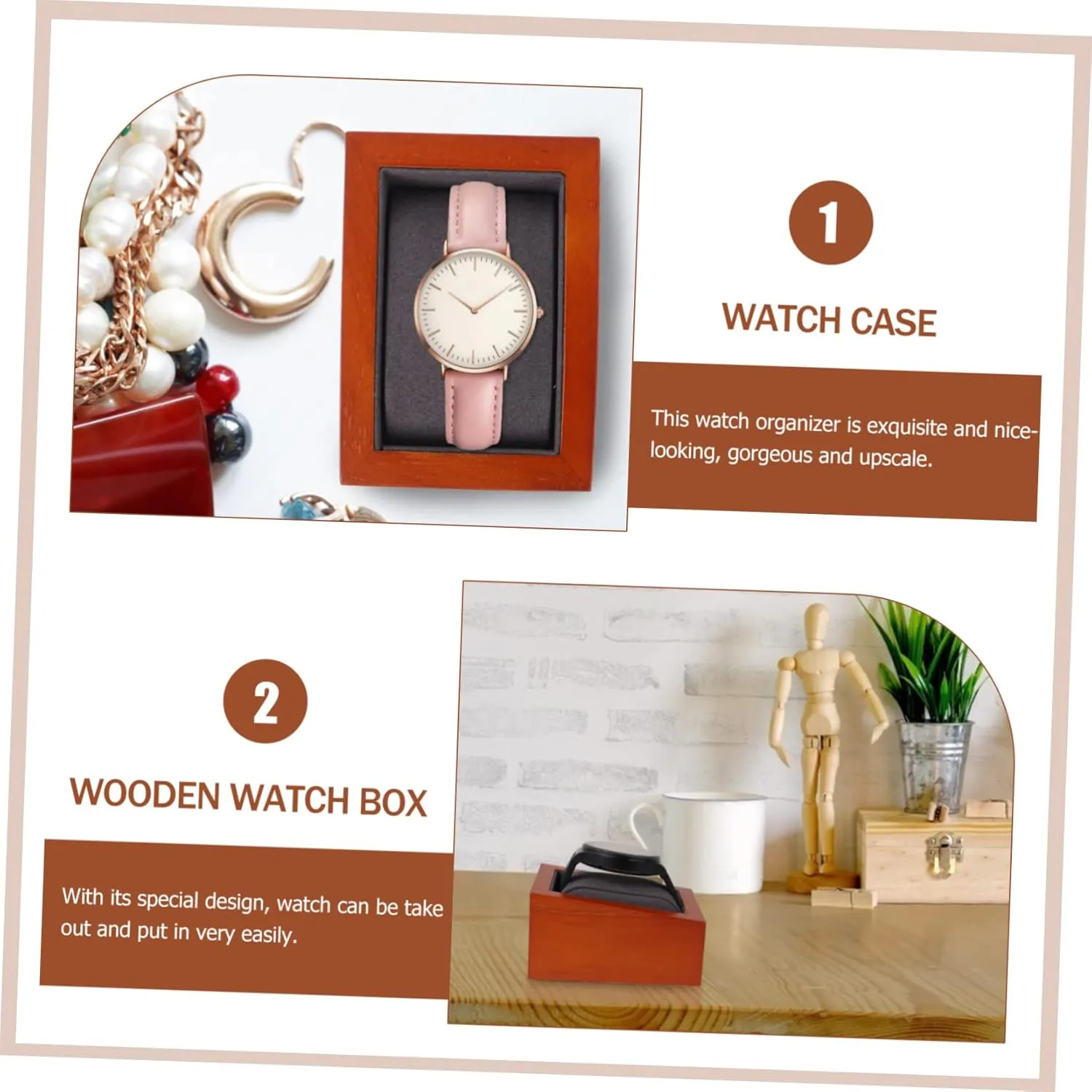 Minimalist Wooden Watch Display Case for Men Women Elegant Jewelry Organizer for Bracelets and Bangles for Special Occasions