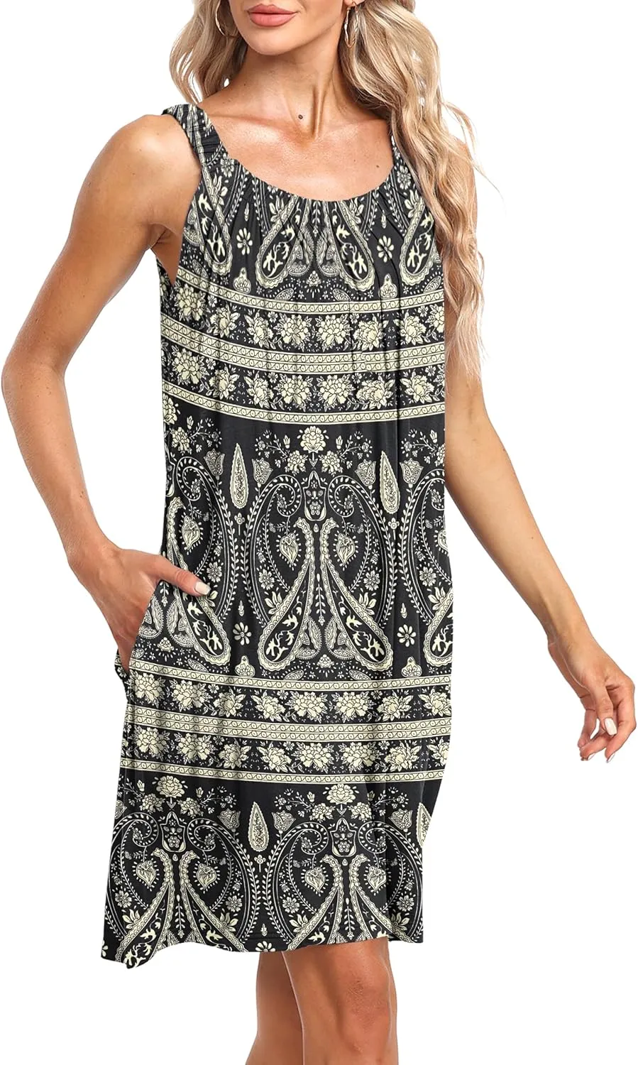 MISFAY Women's Beach Cover Up Tank Dress Casual Vacation Short Summer Halter Dresses with Pockets