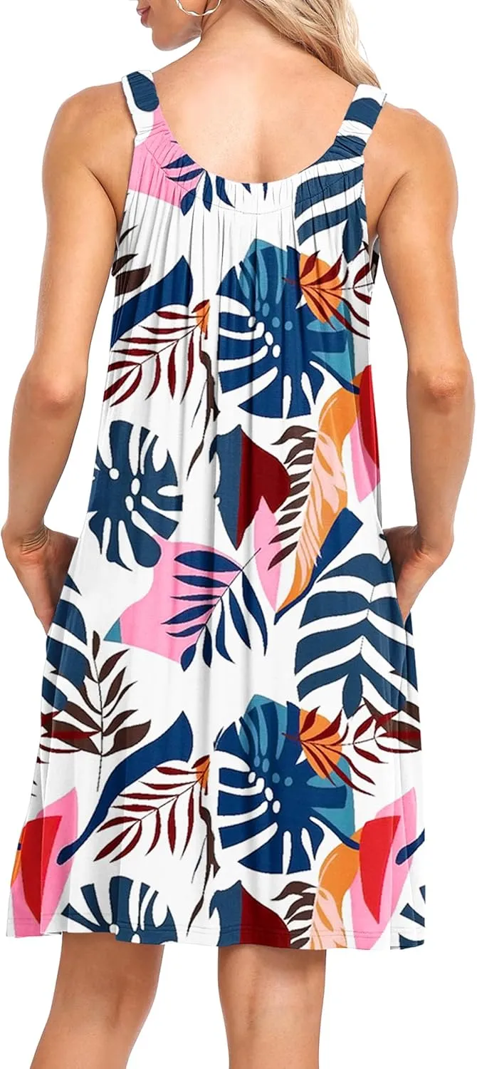MISFAY Women's Beach Cover Up Tank Dress Casual Vacation Short Summer Halter Dresses with Pockets