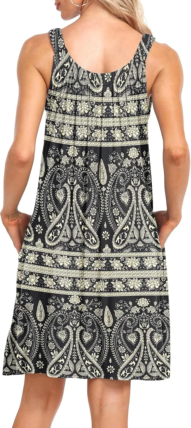 MISFAY Women's Beach Cover Up Tank Dress Casual Vacation Short Summer Halter Dresses with Pockets