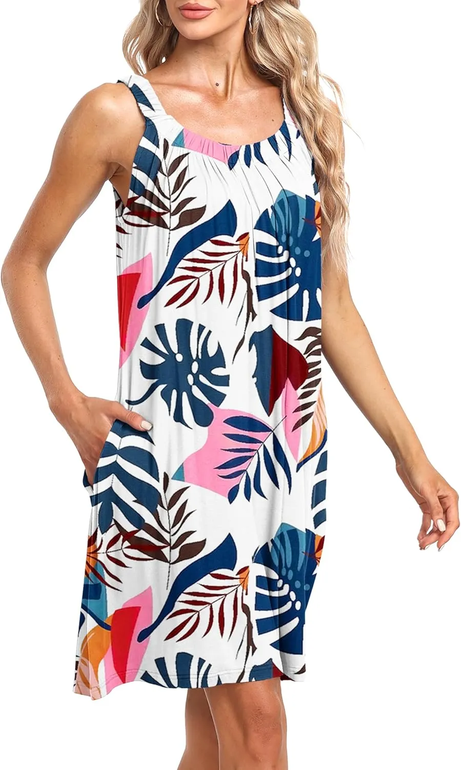 MISFAY Women's Beach Cover Up Tank Dress Casual Vacation Short Summer Halter Dresses with Pockets