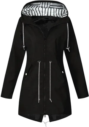 NaRHbrg Raincoat Hoodie for Women, Teen Girls Lightweight Hooded Jacket Solid Rain Jacket Outdoor Raincoat Windproof