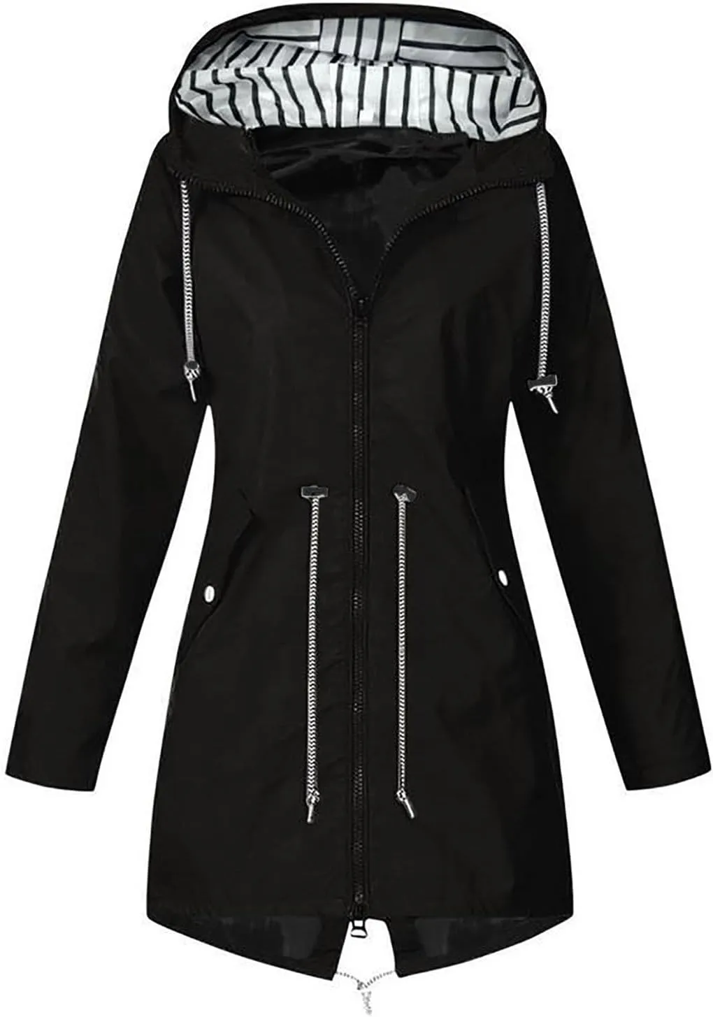 NaRHbrg Raincoat Hoodie for Women, Teen Girls Lightweight Hooded Jacket Solid Rain Jacket Outdoor Raincoat Windproof