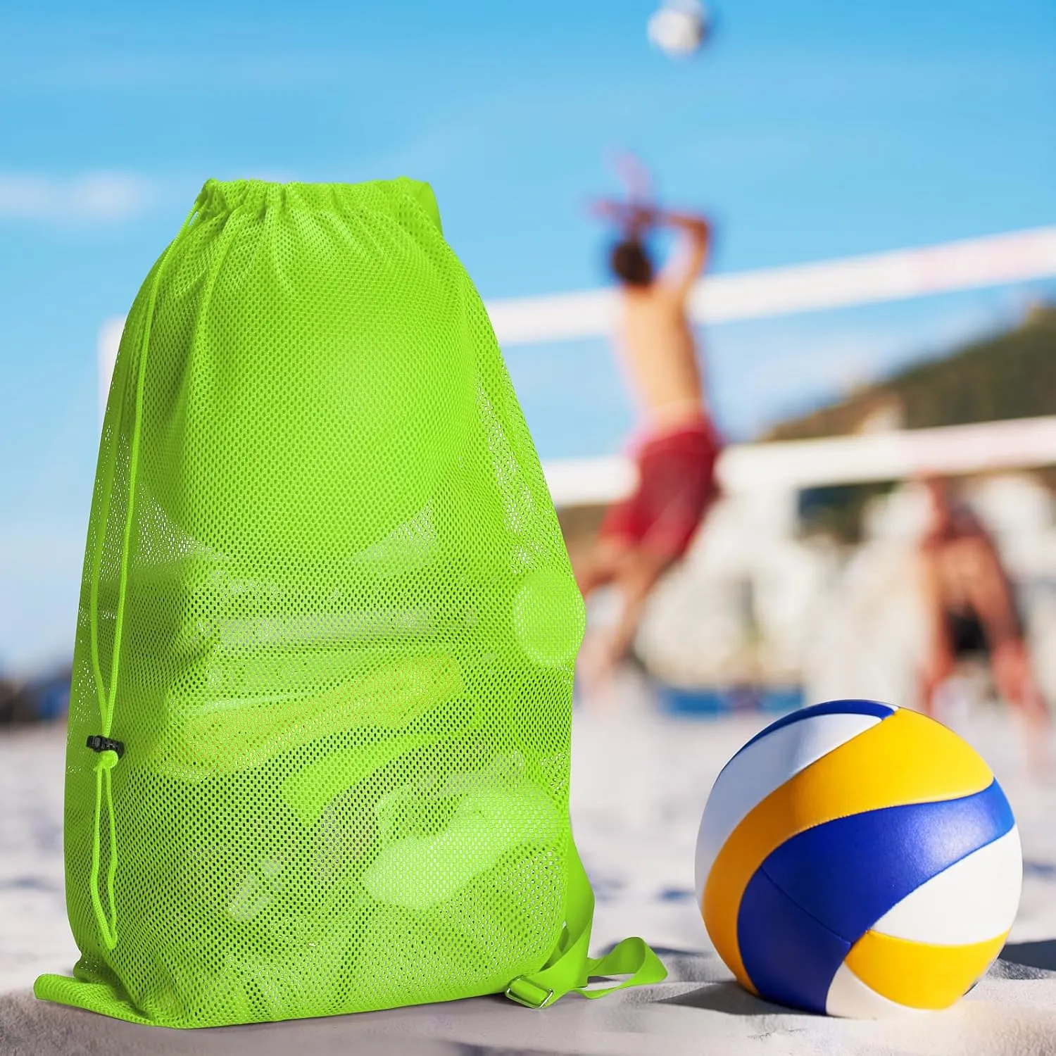 NATURAL STYLE 2 Packs Swim Bag Mesh Drawstring Backpack Oversized 18" x 26", Large Mesh Drawstring Backpack for Beach, Swimming, Gym, and Workout Gear (Green)