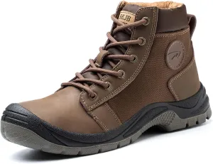 NBUUNBU Steel Toe Work Boots for Men Safety Work Shoes Slip Resistant Abrasion Resistance Leather Insulated Indestructible Boots Breathable Construction Footwear