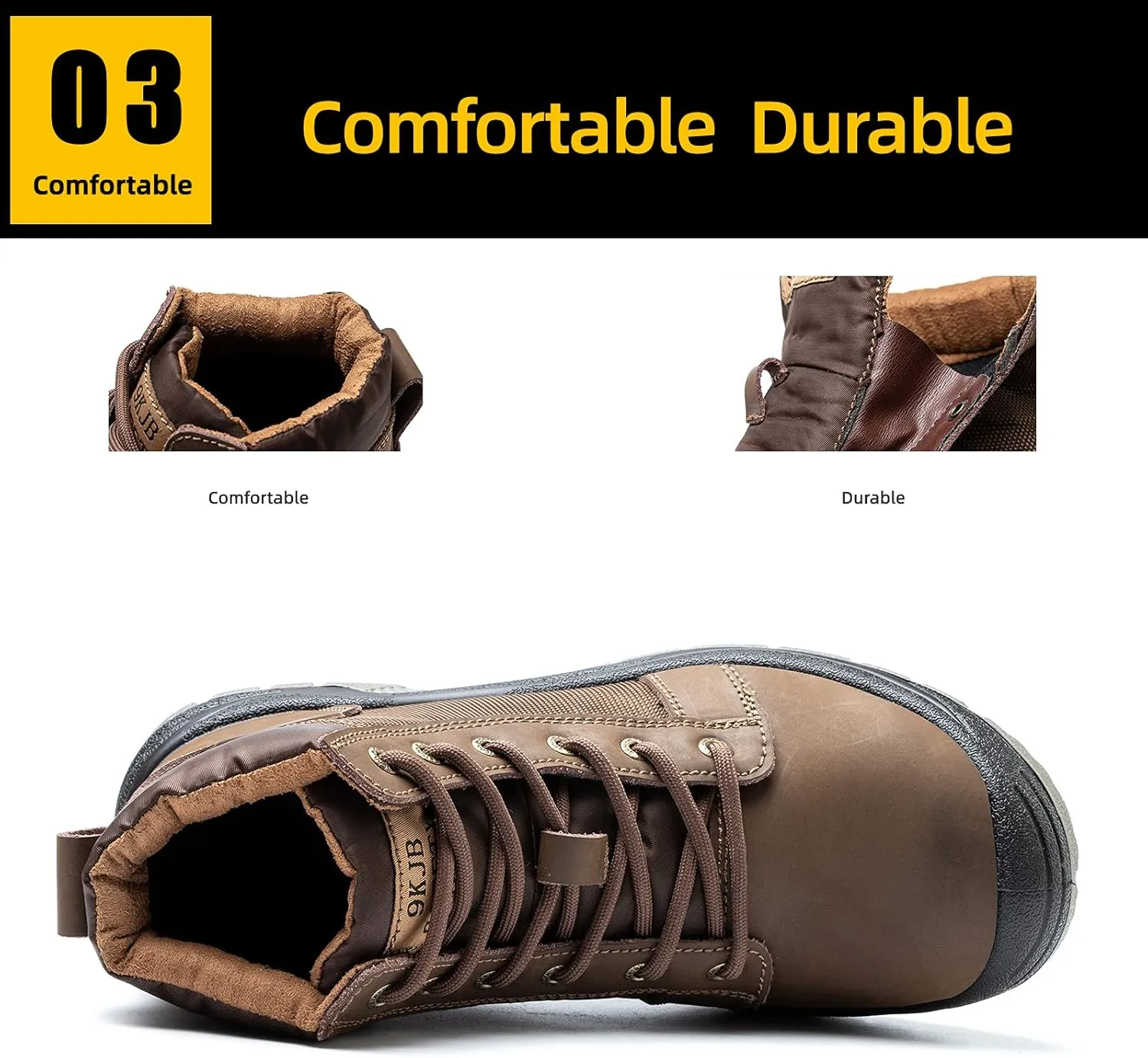 NBUUNBU Steel Toe Work Boots for Men Safety Work Shoes Slip Resistant Abrasion Resistance Leather Insulated Indestructible Boots Breathable Construction Footwear