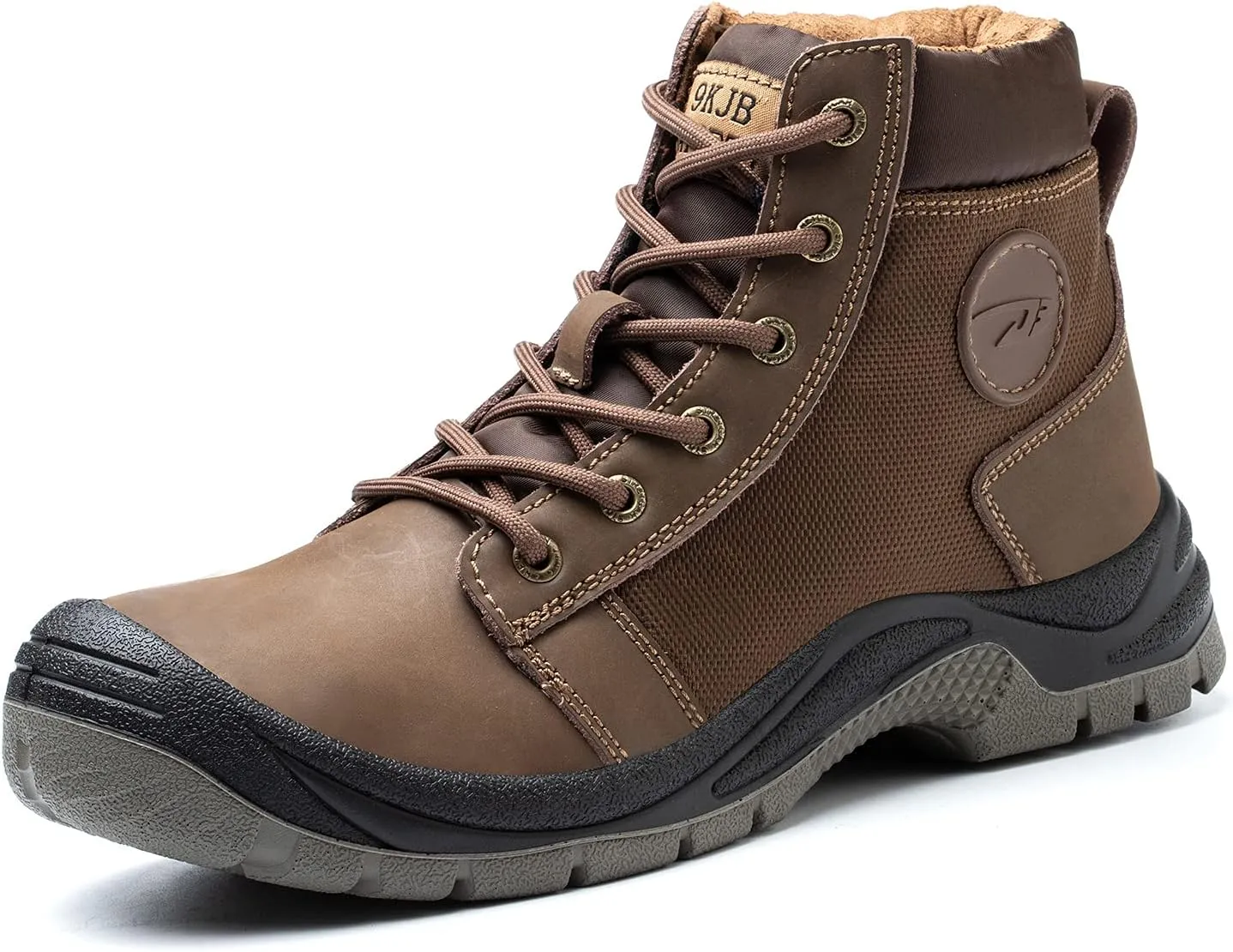 NBUUNBU Steel Toe Work Boots for Men Safety Work Shoes Slip Resistant Abrasion Resistance Leather Insulated Indestructible Boots Breathable Construction Footwear