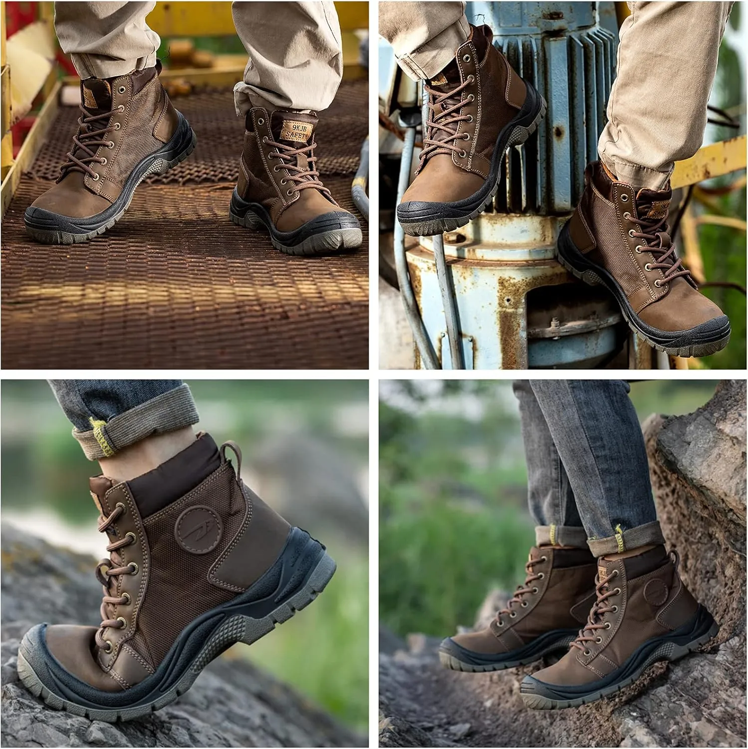 NBUUNBU Steel Toe Work Boots for Men Safety Work Shoes Slip Resistant Abrasion Resistance Leather Insulated Indestructible Boots Breathable Construction Footwear