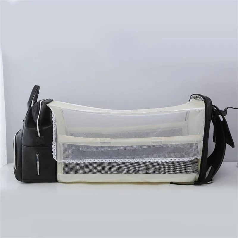New PU Leather Diaper Bag Baby Mummy Maternity Bag Backpack Nappy Nursing Bag Outdoor Travel Bag Foldable Cradle