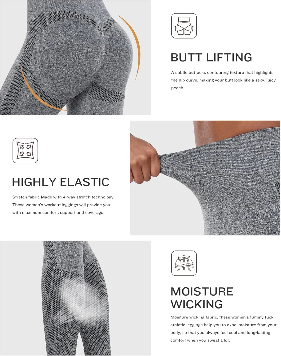 NORMOV Seamless Workout Butt Lifting Leggings - Booty Scrunch Gym Leggings for Women